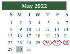 District School Academic Calendar for Galena Park High School for May 2022