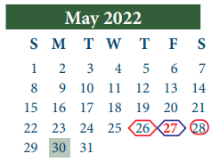 District School Academic Calendar for Galena Park Middle for May 2022