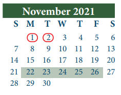 District School Academic Calendar for North Shore Middle for November 2021
