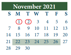 District School Academic Calendar for James B Havard Elementary for November 2021