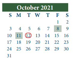 District School Academic Calendar for Cimarron Elementary for October 2021