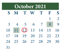 District School Academic Calendar for North Shore Elementary for October 2021