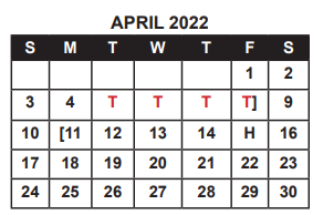 District School Academic Calendar for Parker Elementary for April 2022