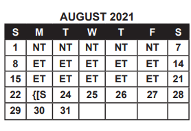 District School Academic Calendar for Oppe Elementary for August 2021