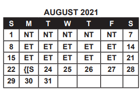 District School Academic Calendar for Burnet Elementary for August 2021