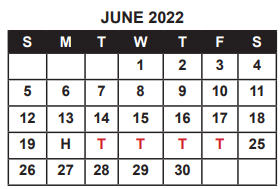 District School Academic Calendar for Central Middle for June 2022