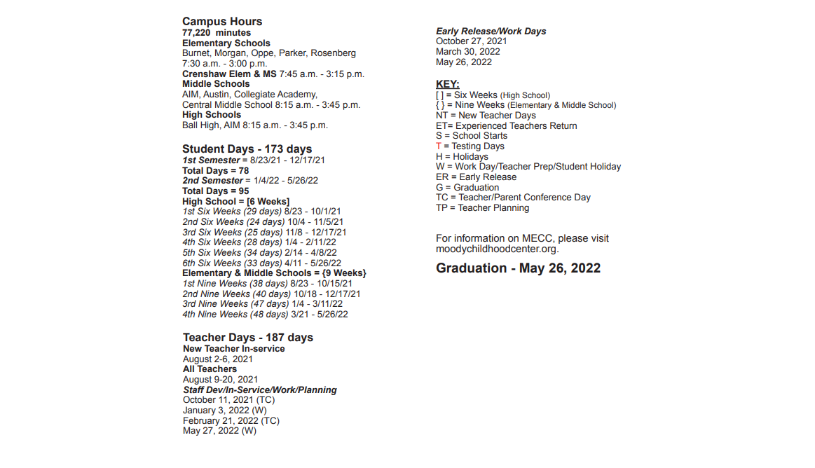 District School Academic Calendar Key for Burnet Elementary