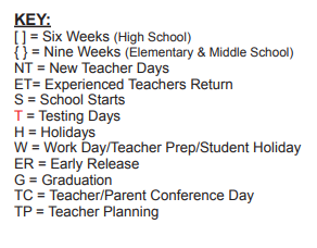 District School Academic Calendar Legend for Alamo Elementary