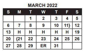 District School Academic Calendar for Ball High School for March 2022