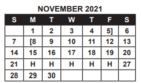 District School Academic Calendar for Burnet Elementary for November 2021