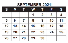 District School Academic Calendar for Alamo Elementary for September 2021