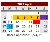 District School Academic Calendar for Ganado High School for April 2022