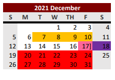District School Academic Calendar for Ganado Elementary for December 2021