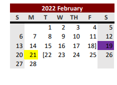 District School Academic Calendar for Ganado High School for February 2022