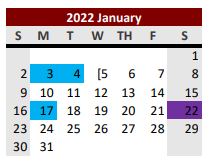 District School Academic Calendar for Ganado High School for January 2022