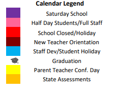 District School Academic Calendar Legend for Ganado Elementary