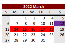 District School Academic Calendar for Ganado High School for March 2022