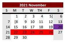 District School Academic Calendar for Ganado Elementary for November 2021