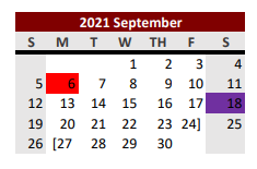 District School Academic Calendar for Ganado Elementary for September 2021