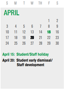 District School Academic Calendar for B G Hudson Middle for April 2022