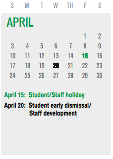 District School Academic Calendar for P I P for April 2022
