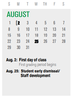 District School Academic Calendar for Cisneros Pre-k Ctr for August 2021