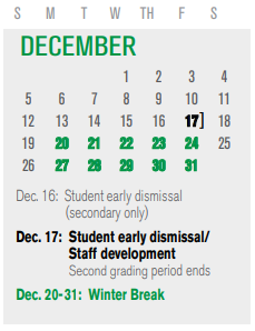 District School Academic Calendar for Bussey Middle for December 2021