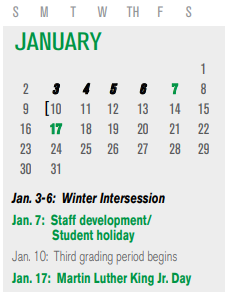 District School Academic Calendar for P I P for January 2022