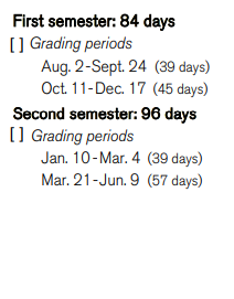 District School Academic Calendar Legend for P I P
