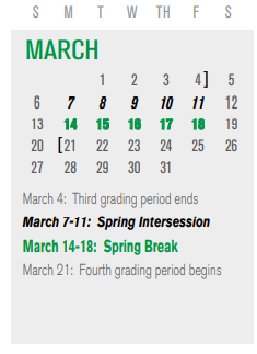 District School Academic Calendar for P I P for March 2022