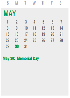 District School Academic Calendar for P I P for May 2022