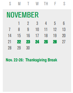 District School Academic Calendar for Coop Behavioral Ctr for November 2021