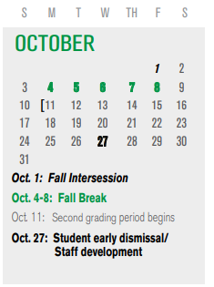 District School Academic Calendar for Walnut Glen Acad For Excel for October 2021