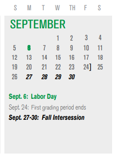 District School Academic Calendar for Infant Center for September 2021