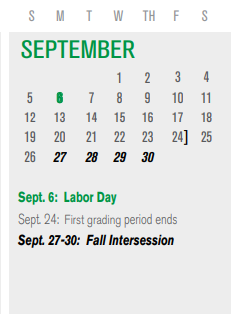 District School Academic Calendar for P I P for September 2021