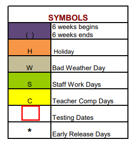 District School Academic Calendar Legend for Garrison Elementary