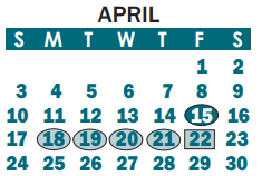 District School Academic Calendar for W P Grier Middle for April 2022