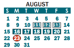 District School Academic Calendar for W P Grier Middle for August 2021