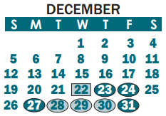 District School Academic Calendar for John Chavis Middle for December 2021
