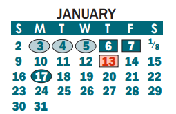 District School Academic Calendar for Pleasant Ridge Elementary for January 2022