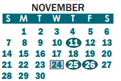 District School Academic Calendar for Holbrook Middle for November 2021
