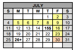 District School Academic Calendar for Gatesville J H for July 2021