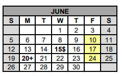 District School Academic Calendar for Gatesville J H for June 2022