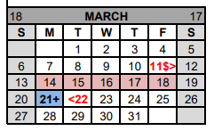District School Academic Calendar for Gatesville Pri for March 2022