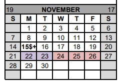 District School Academic Calendar for Gatesville J H for November 2021