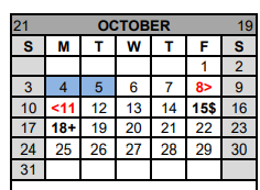 District School Academic Calendar for Gatesville J H for October 2021