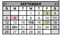District School Academic Calendar for Gatesville Elementary for September 2021