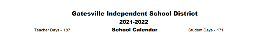 District School Academic Calendar for Gatesville H S