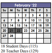District School Academic Calendar for Douglas Benold Middle for February 2022