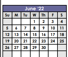 District School Academic Calendar for James Tippit Middle for June 2022